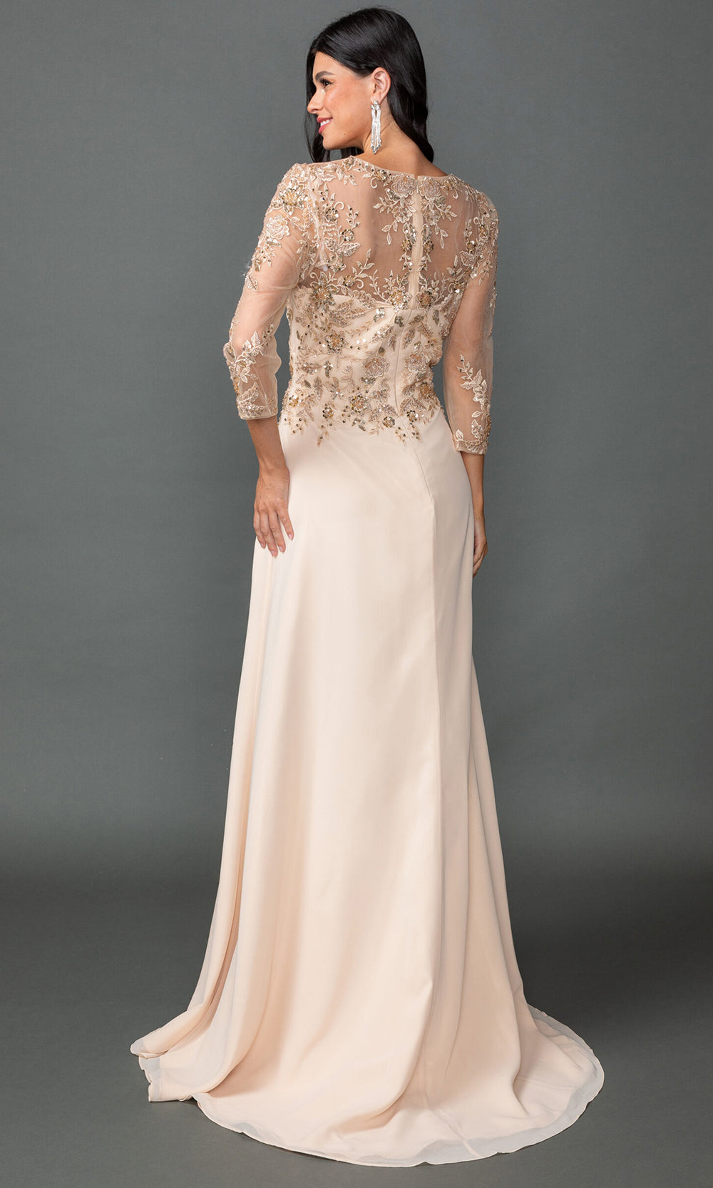 Dancing Queen 4543 - Sheer Embellished V-Neck Chiffon Prom Dress  Prom Dresses