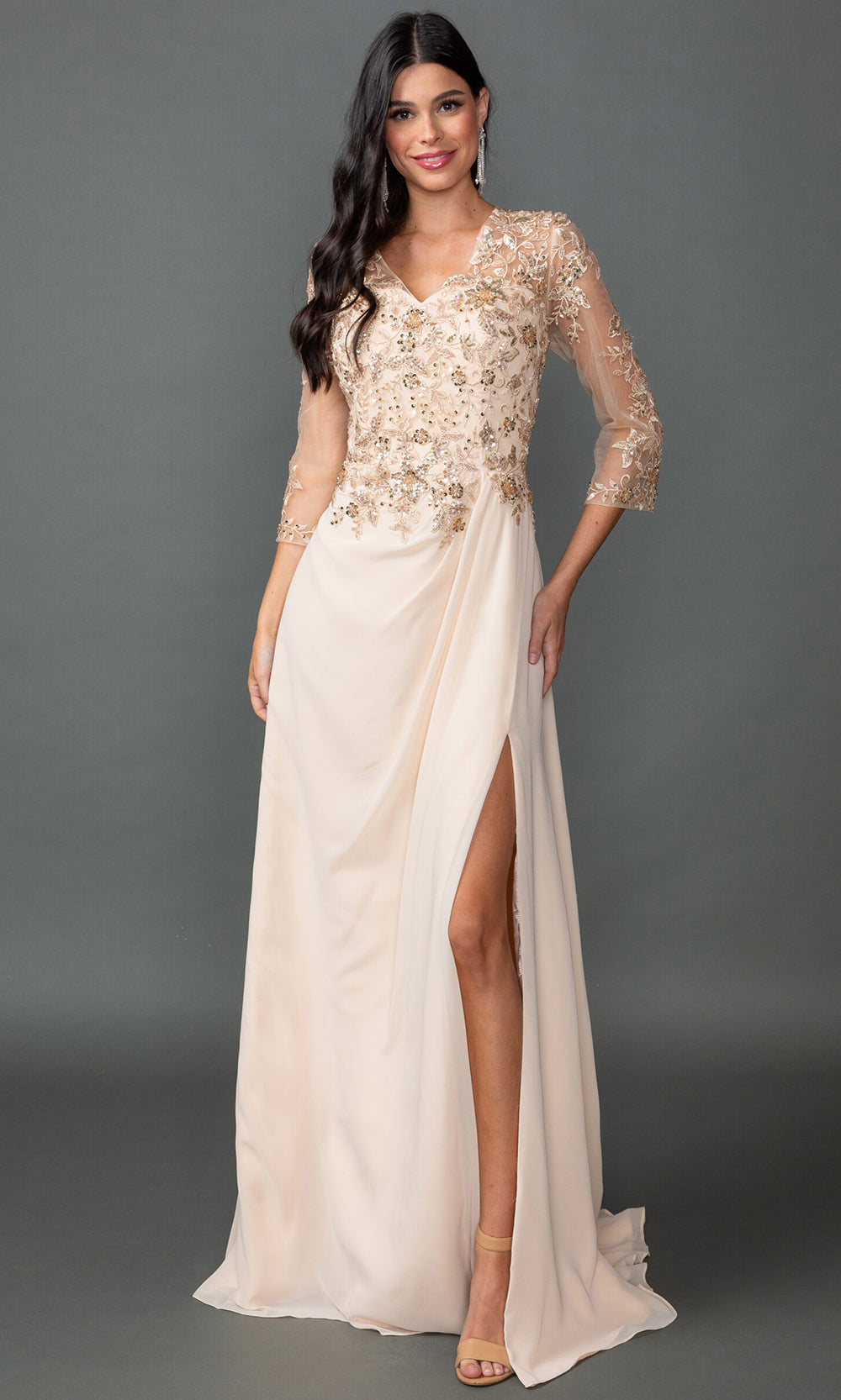Dancing Queen 4543 - Sheer Embellished V-Neck Chiffon Prom Dress  Prom Dresses