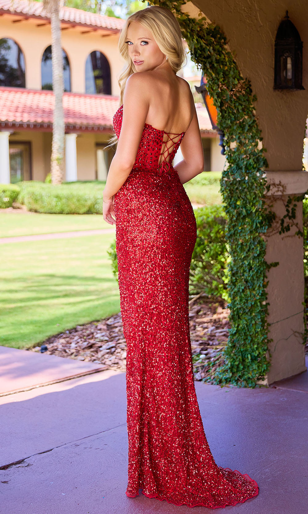 Primavera Couture 4544 - V-Neckline Illusion Bodice Shimmer Dress Prom Dresses