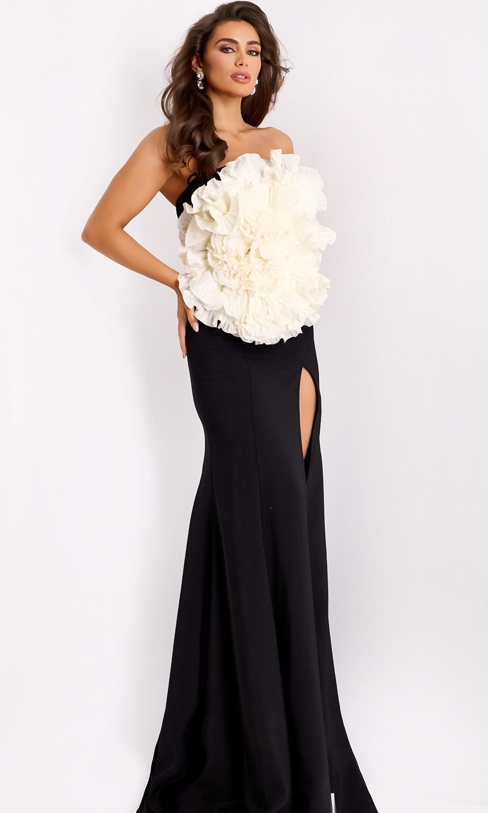 Jovani 45450 - High Slit Sheath Gown with Oversized 3D Flower Formal Gowns