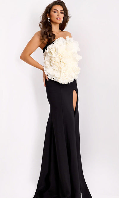 Jovani 45450 - High Slit Sheath Gown with Oversized 3D Flower Formal Gowns
