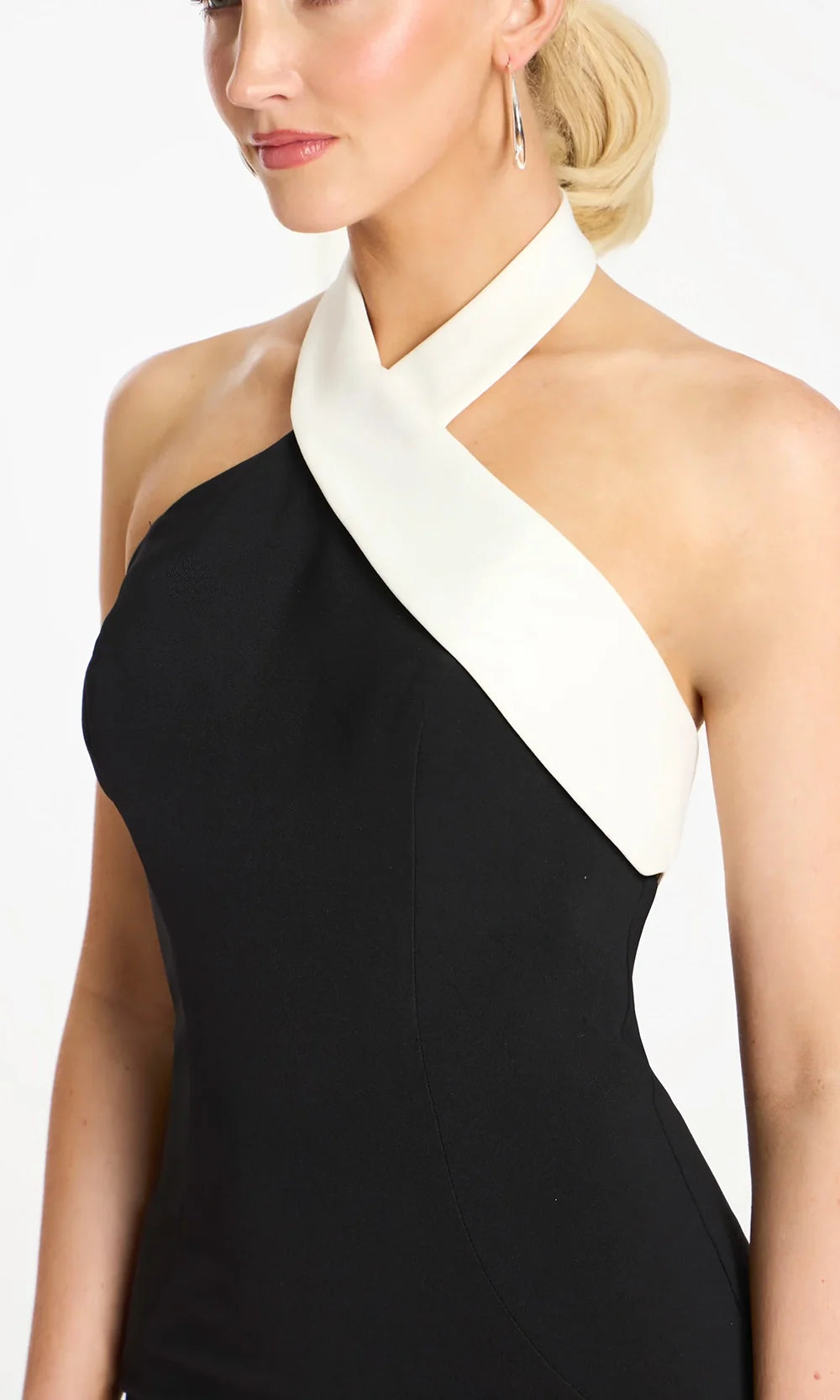 Jovani 45456 - Halter Fitted Dress with Contrast Panel Prom Dresses  in Black White