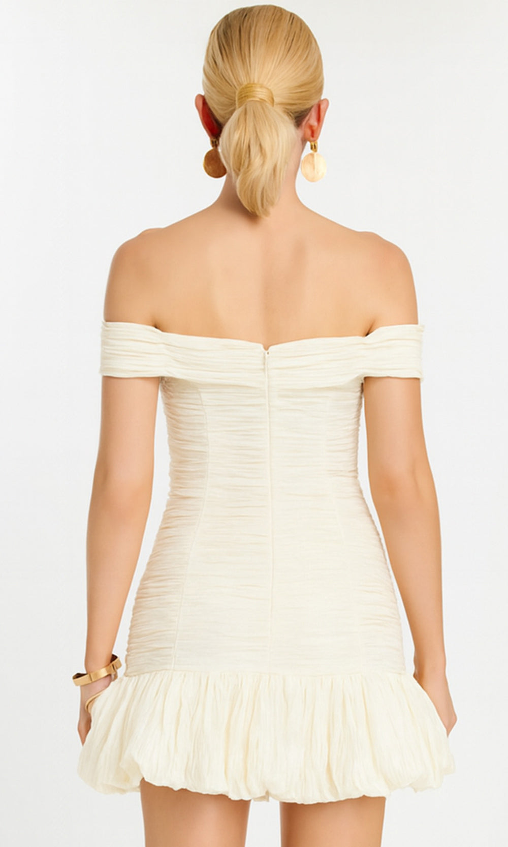 Jovani 45459 - Off Shoulder Mini Dress with Ruched Detail Special Occasion Dress In Ivory