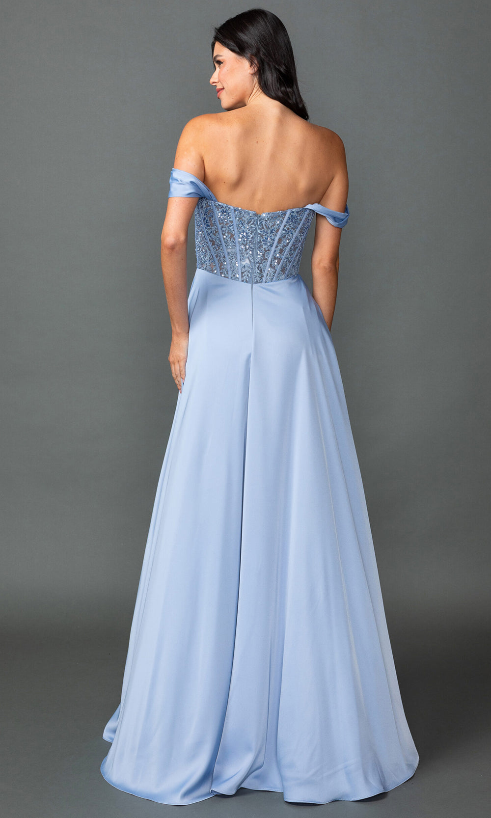 Dancing Queen 4546A - Off?Shoulder Beaded Corset Satin Prom Dress Prom Dresses