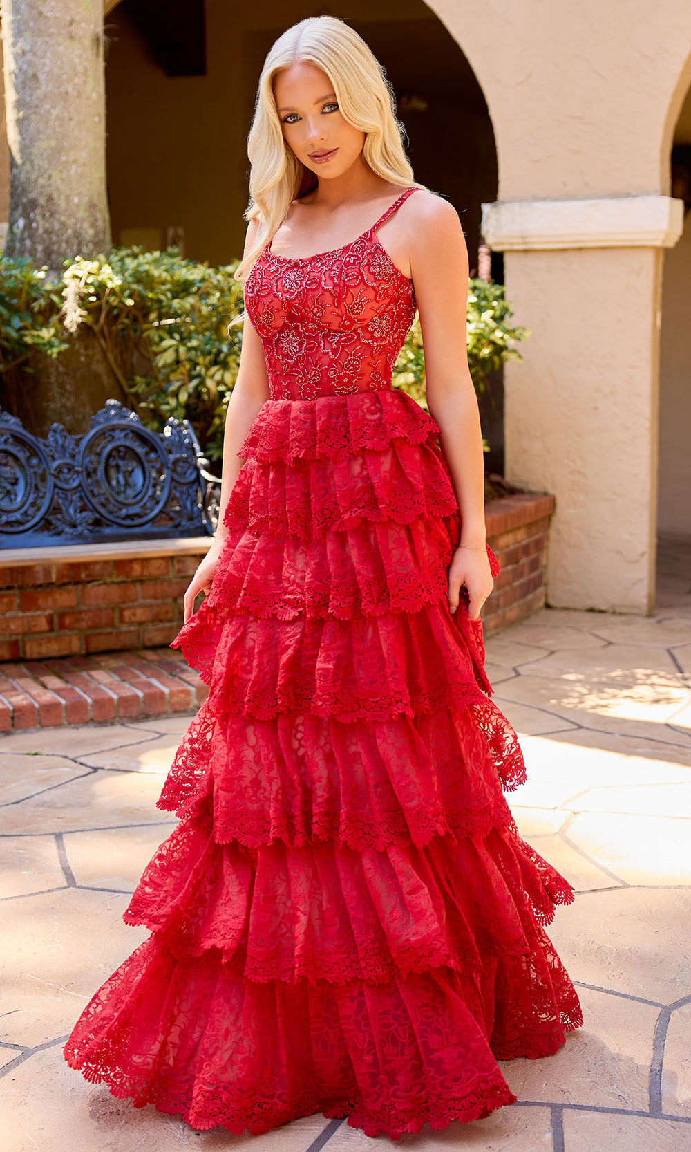 Primavera Couture 4546 - Floral Lace Scoop Neckline Prom Dress Prom Dresses