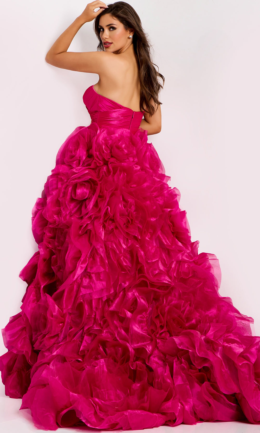 Jovani 45495 - Sweetheart Organza Ball Gown with Floral Ruffles Special Occasion Dress In Fuchsia