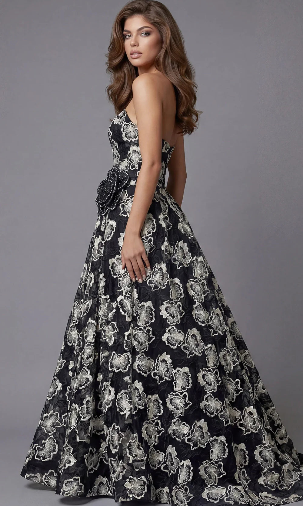 Jovani 45499 - Rosette Waist Strapless Evening Gown Prom Dresses  in Black  