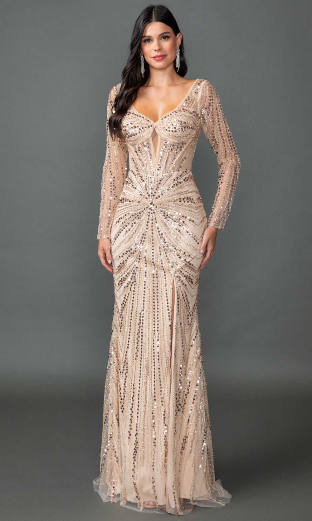 Dancing Queen 4550 - Sweetheart Sequin Embellished Prom Gown Mother of the Bride Dresses in Champagne 