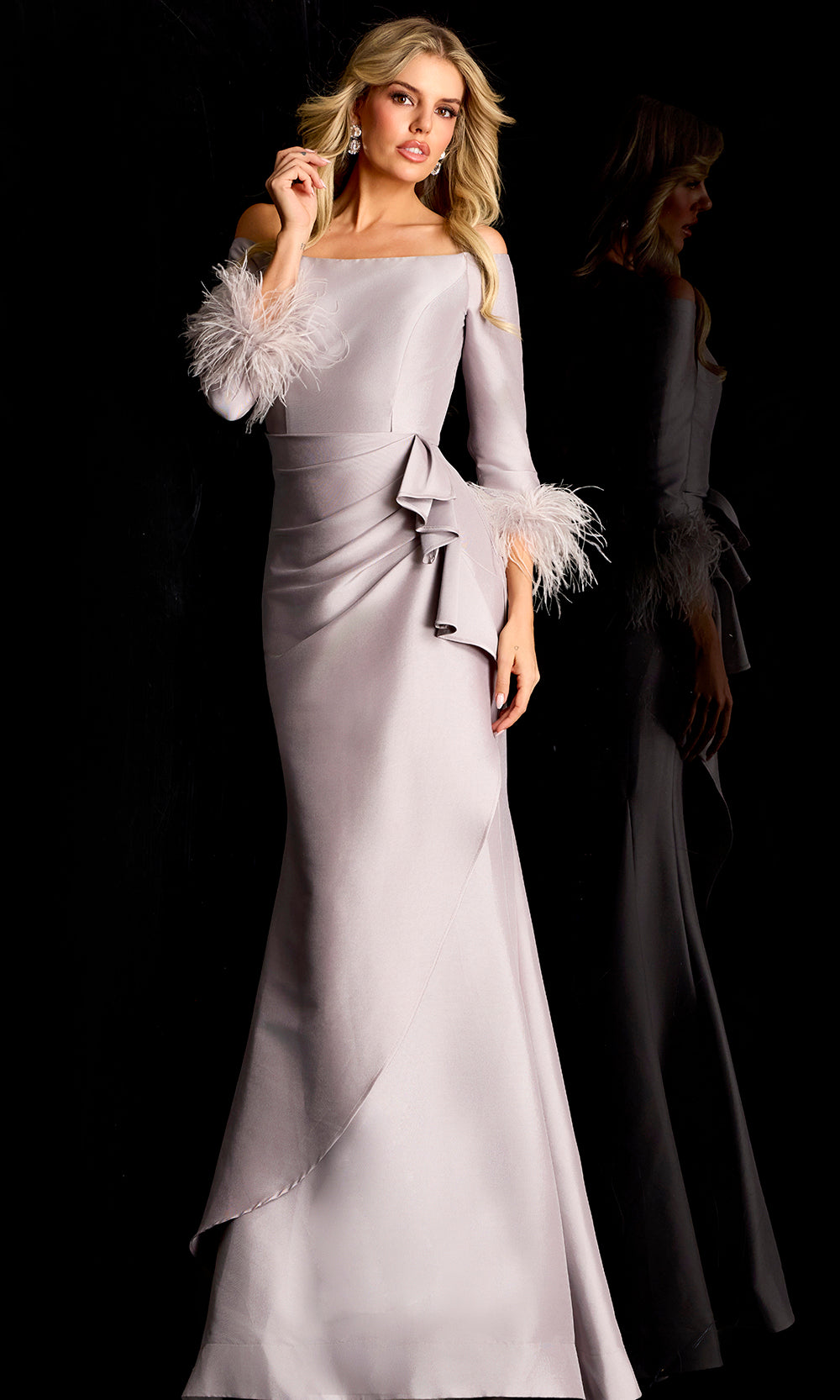 Jovani 45515 - Off Shoulder Satin Sheath Evening Gown