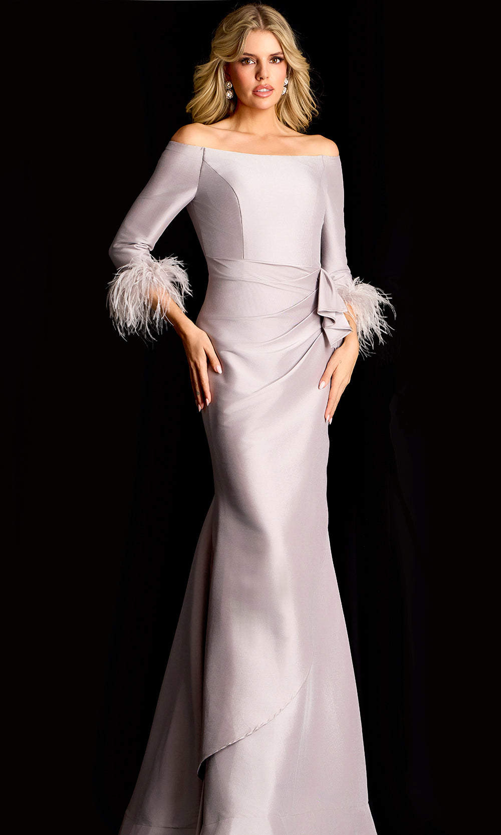 Jovani 45515 - Off Shoulder Satin Sheath Evening Gown
