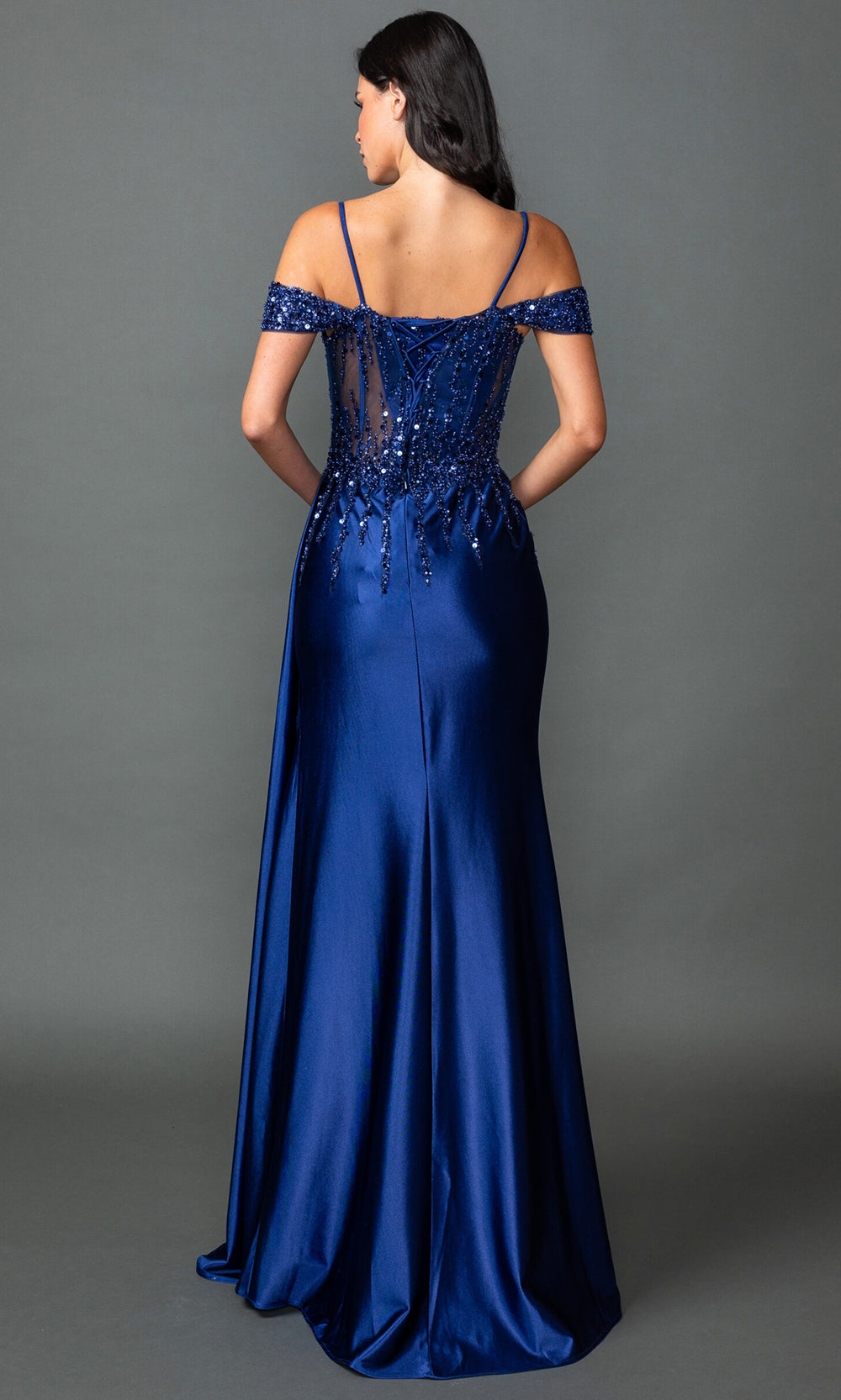 Dancing Queen 4551 - Sequin Ornate Sweetheart Fitted Gown Prom Dresses in Navy 