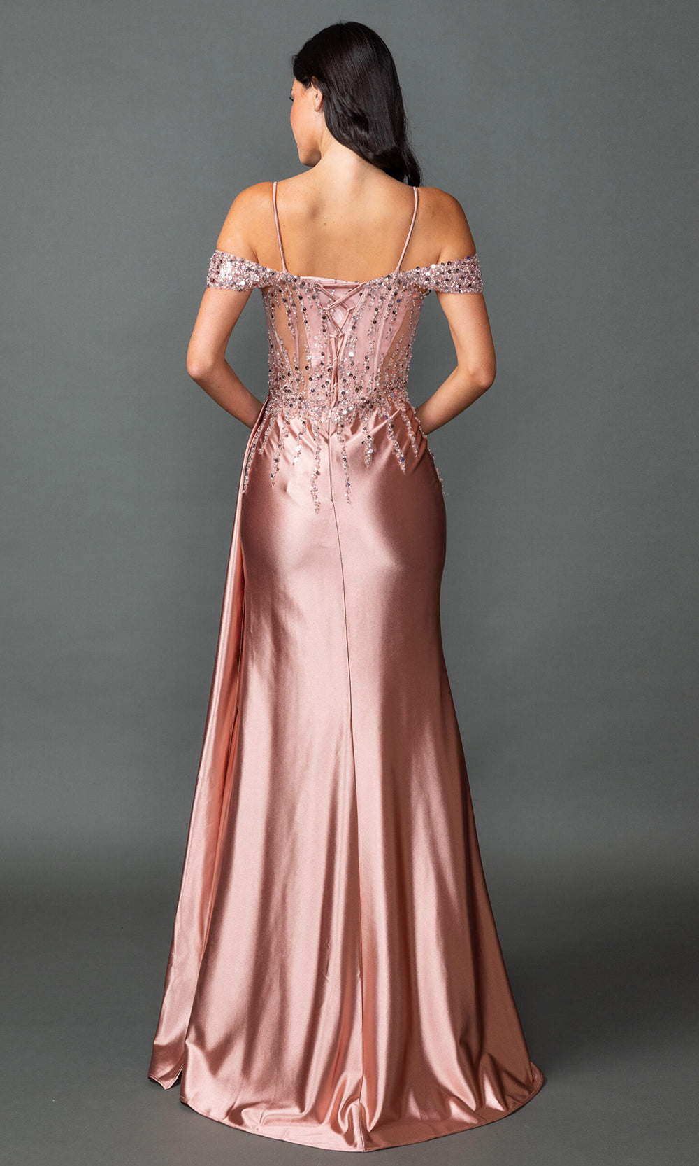Dancing Queen 4551 - Sequin Ornate Sweetheart Fitted Gown Prom Dresses in Rose Gold