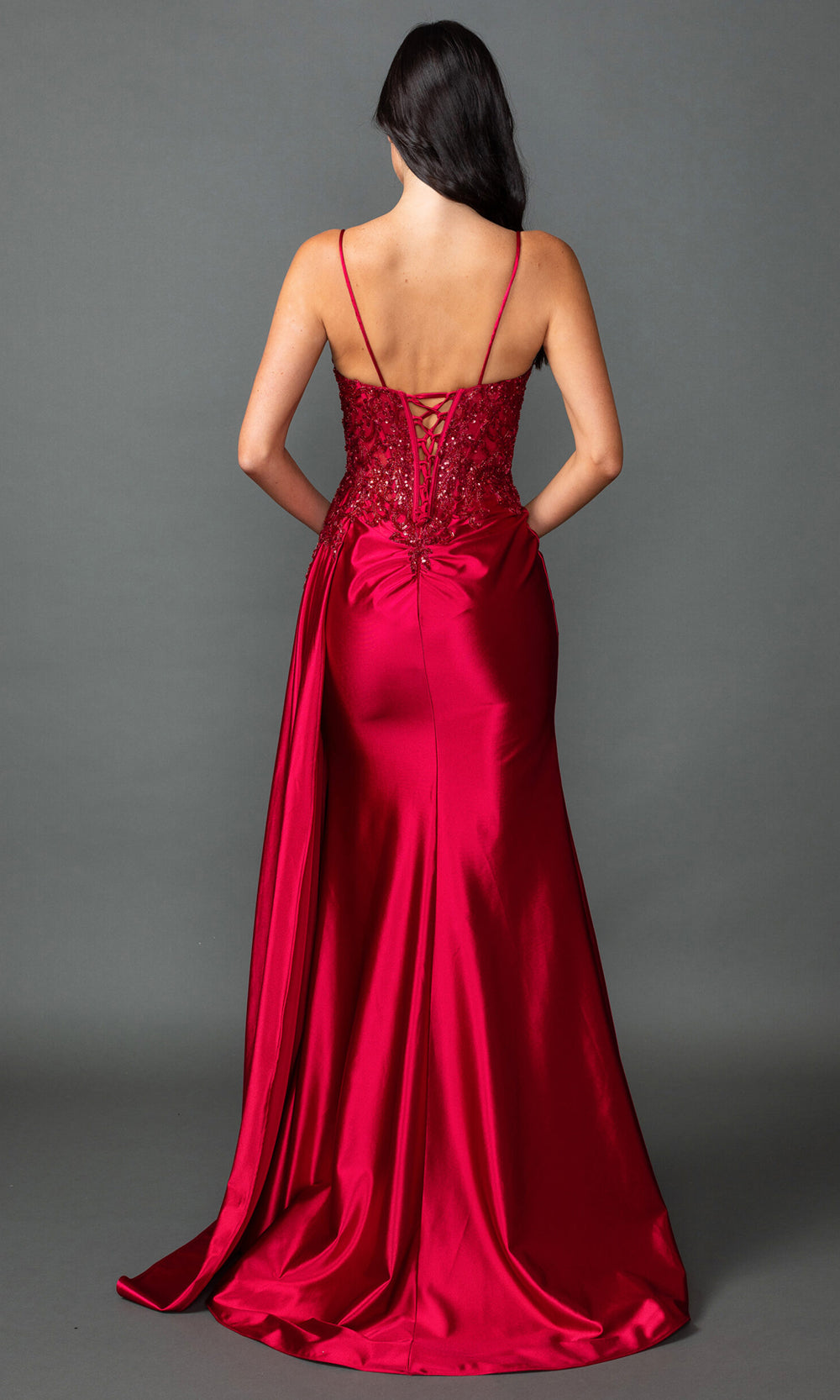 Dancing Queen 4552 - V-Neckline Sequin Embellished Sheath Gown Prom Dresses in Burgundy 
