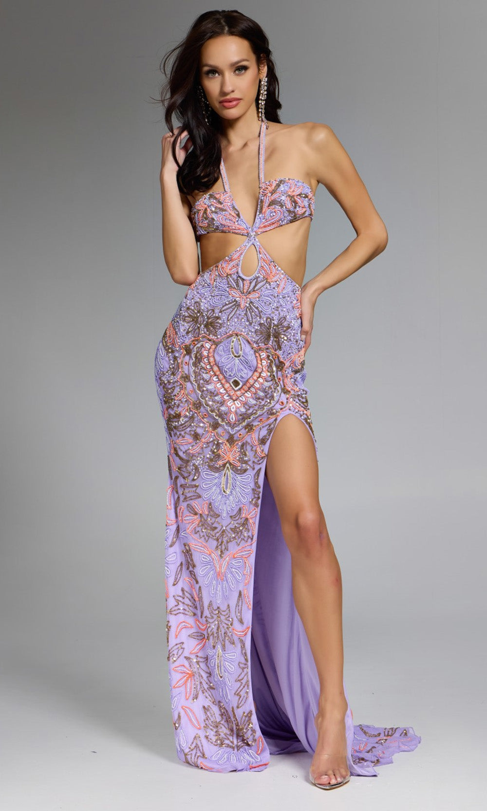 Jovani 45531 - Embellished Halter Cutout Gown Prom Dresses