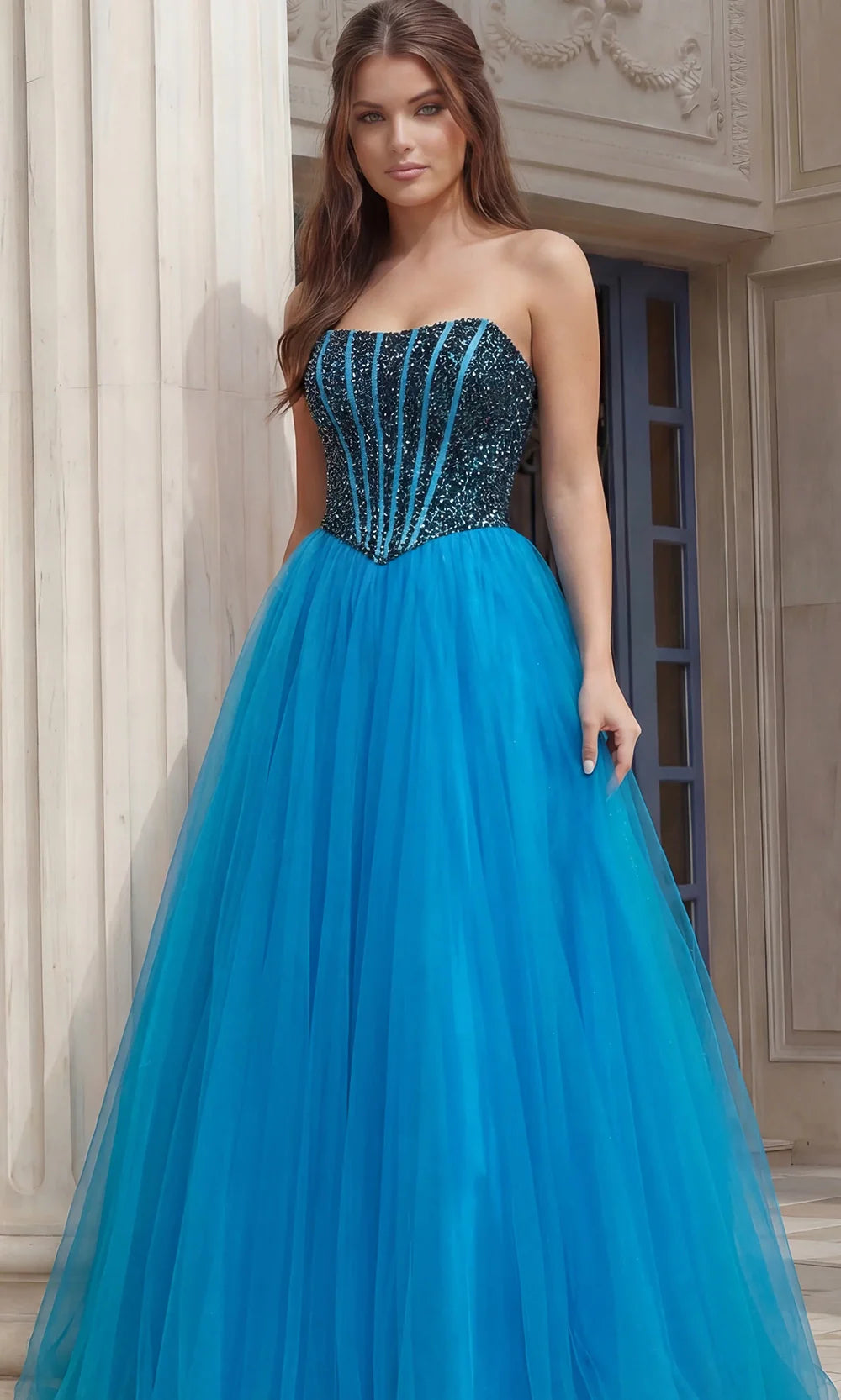 Jovani 45539 - Layered Skirt Sweetheart Embellished Gown Ball Gowns  in Blue  