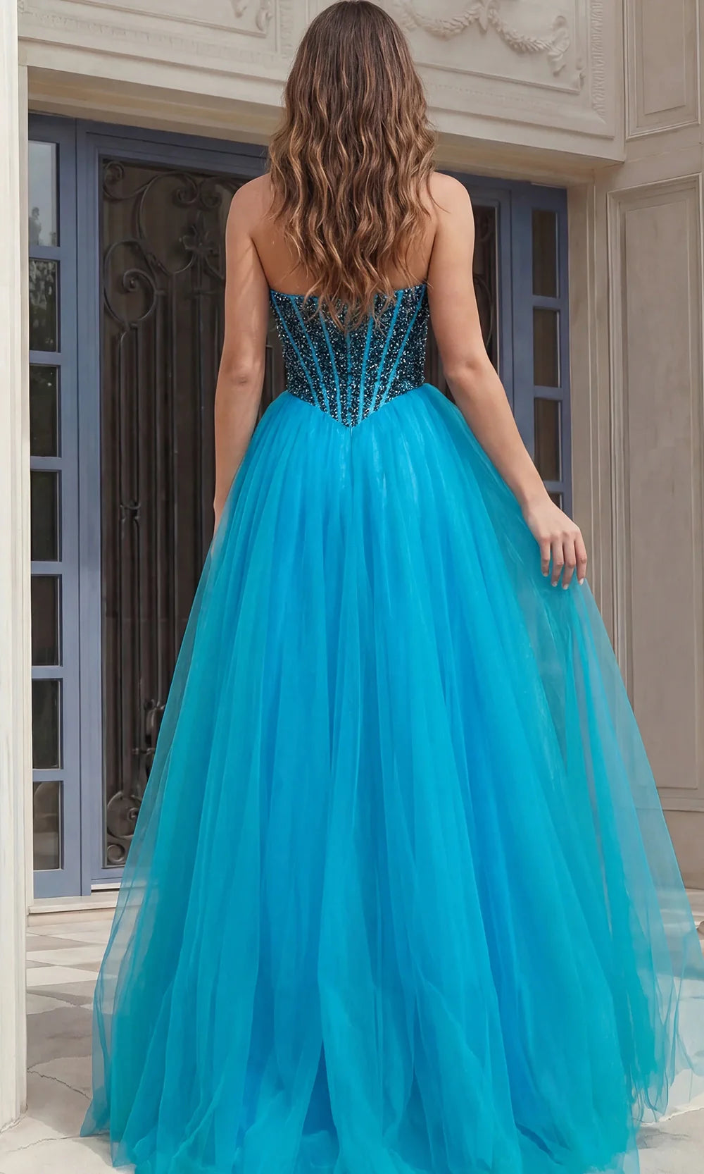 Jovani 45539 - Layered Skirt Sweetheart Embellished Gown Ball Gowns  in Blue  
