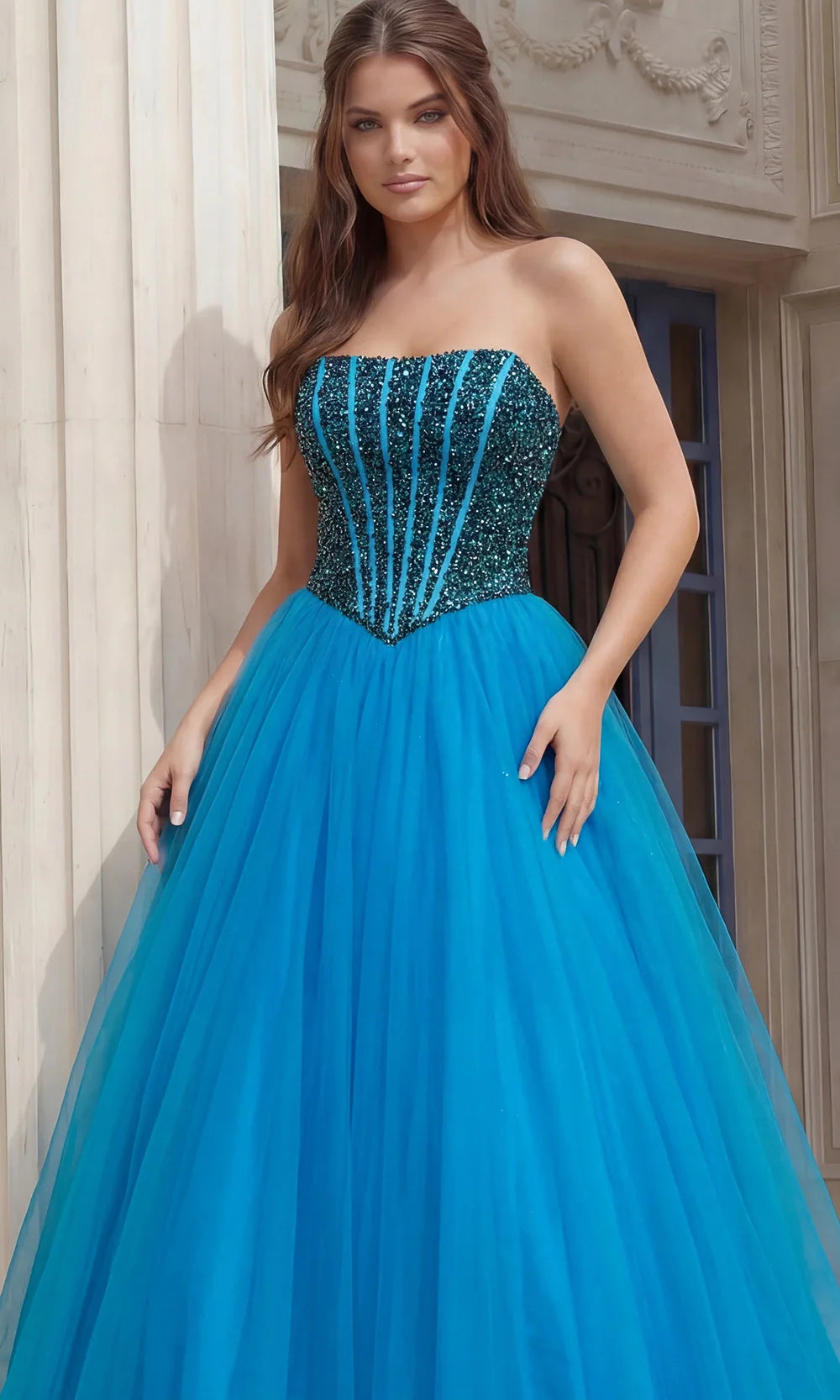 Jovani 45539 - Layered Skirt Sweetheart Embellished Gown Ball Gowns
