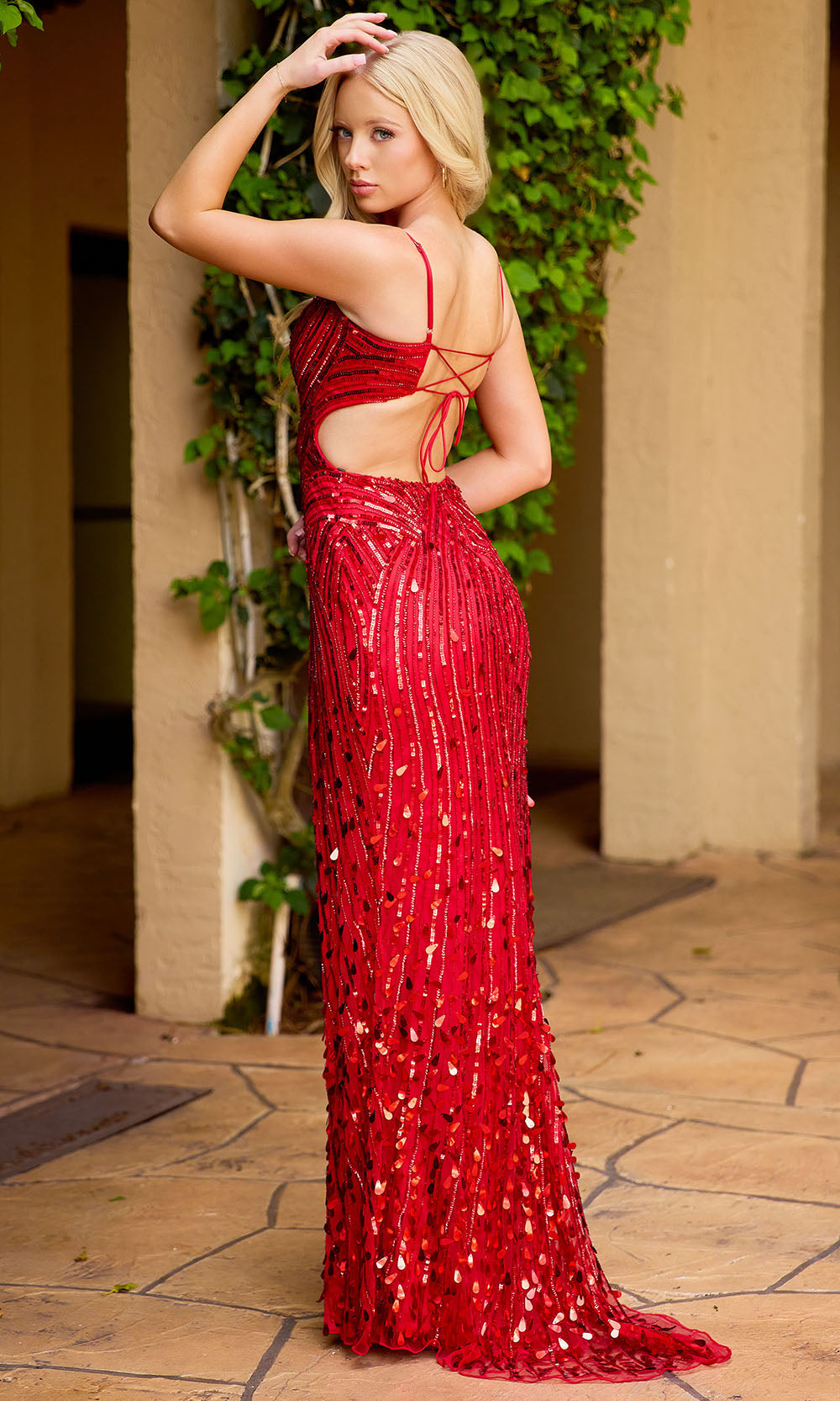 Primavera Couture 4554 - Strappy Open Back Shimmer Long Dress Prom Dresses