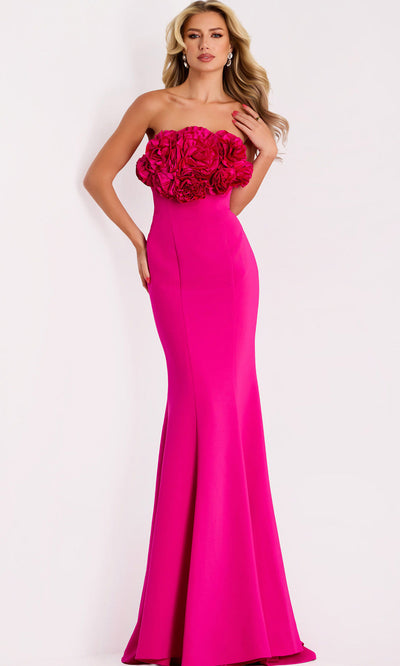 Jovani 45561 - Straight Neckline Floral Applique Gown Formal Gowns
