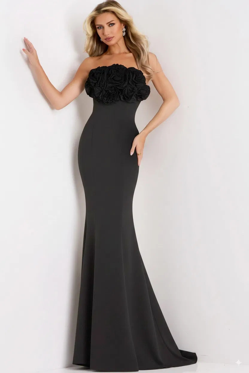 Jovani 45561 - Straight Neckline Floral Applique Gown