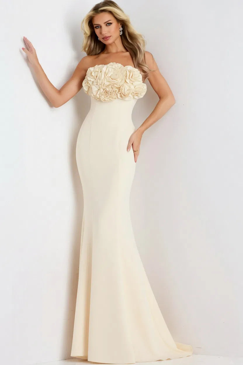 Jovani 45561 - Straight Neckline Floral Applique Gown