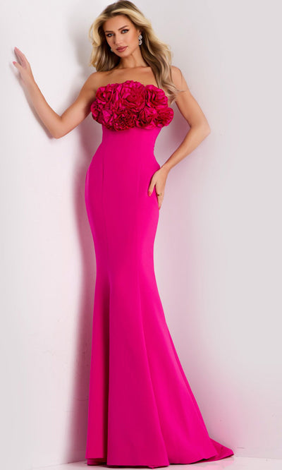Jovani 45561 - Straight Neckline Floral Applique Gown Formal Gowns