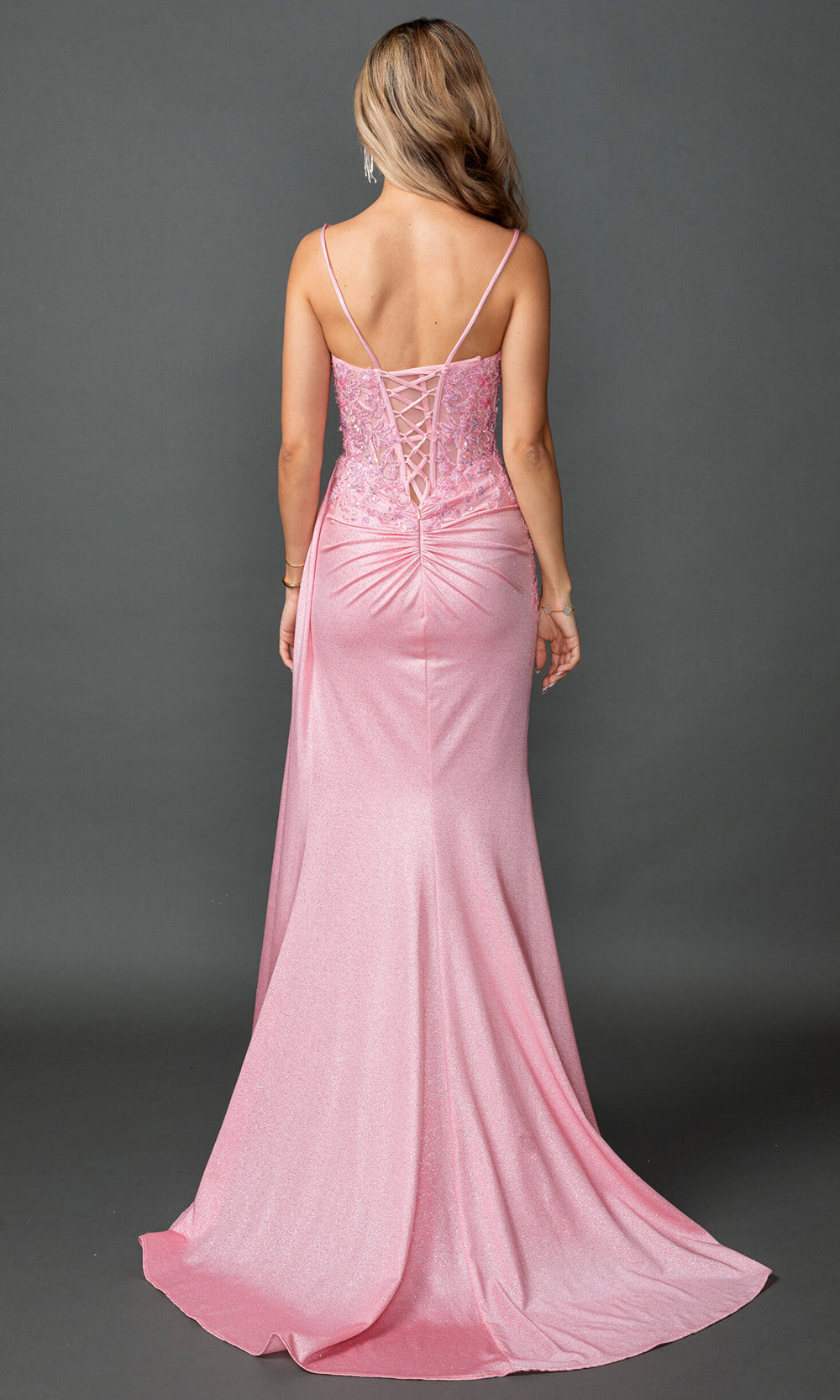 Dancing Queen 4556 - Lace Applique Corset Prom Gown Prom Dresses