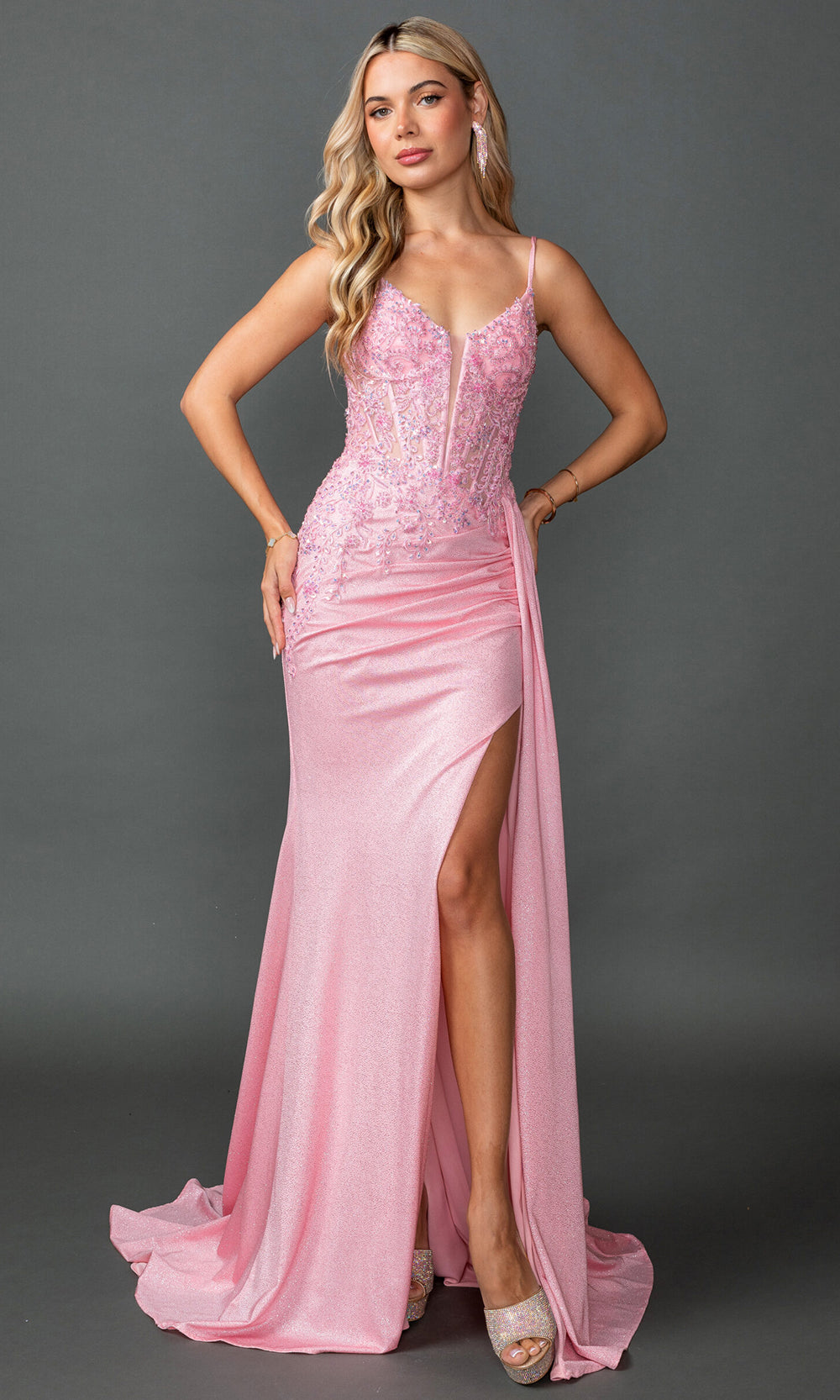 Dancing Queen 4556 - Lace Applique Corset Prom Gown Prom Dresses