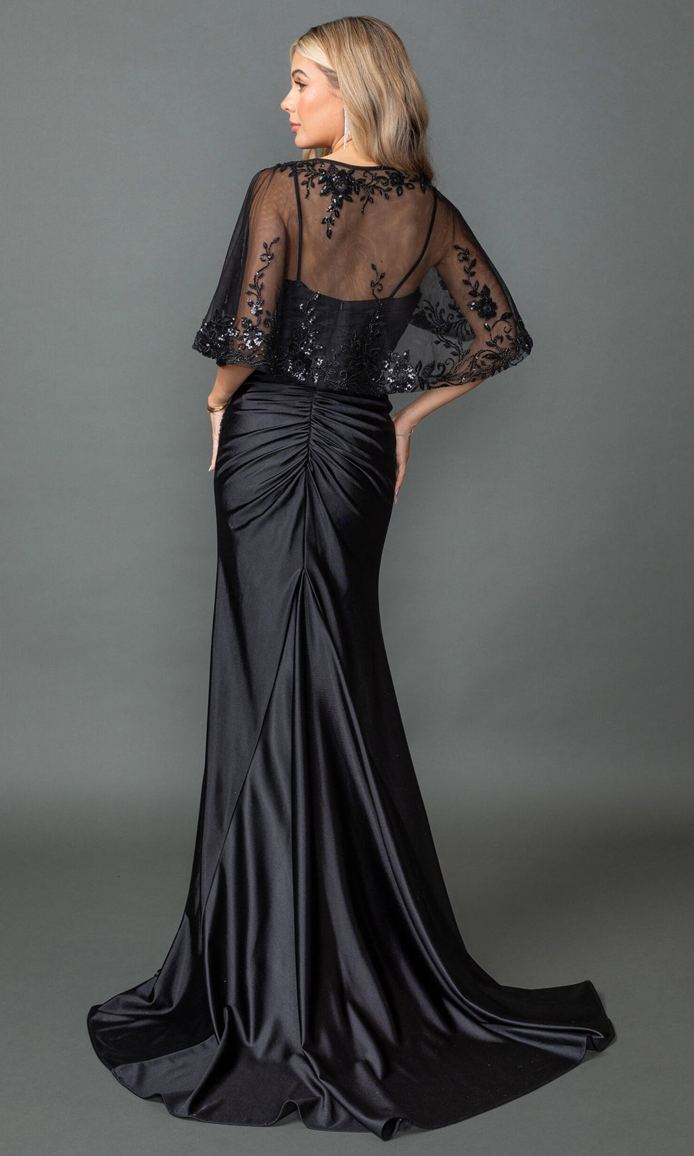Dancing Queen 4558 - Ruched Bodice Sleeveless Gown with Slit Prom Dresses in Black 