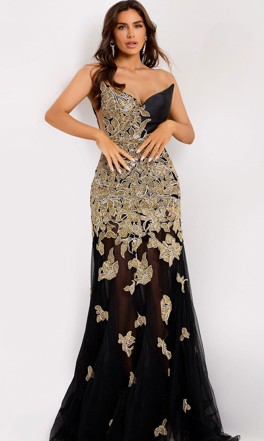 Jovani 45604 - Strapless Beaded Embroidered Tulle Gown
