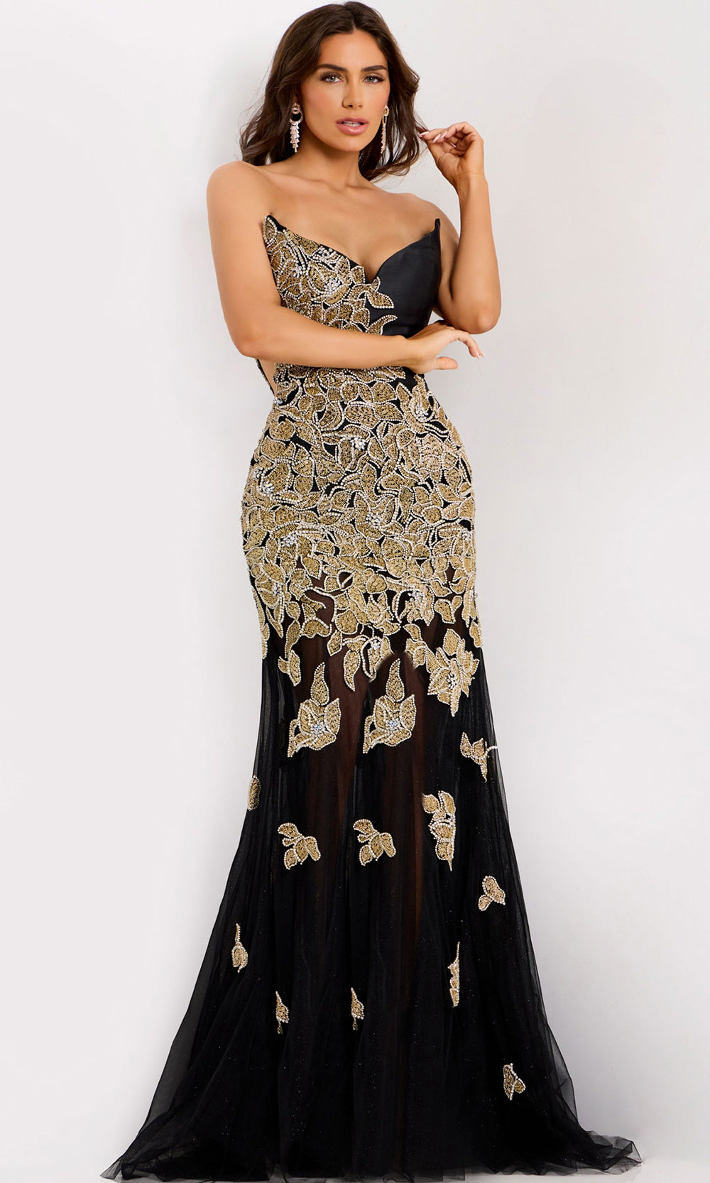 Jovani 45604 - Strapless Beaded Embroidered Tulle Gown