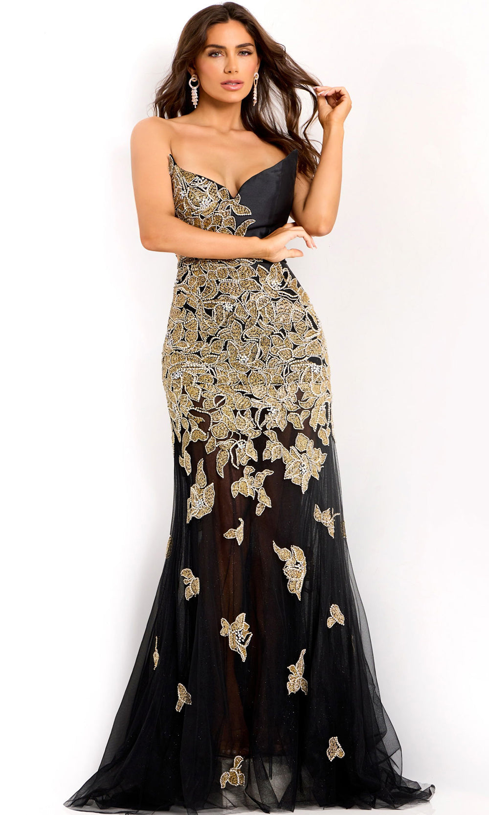 Jovani 45604 - Strapless Beaded Embroidered Tulle Gown