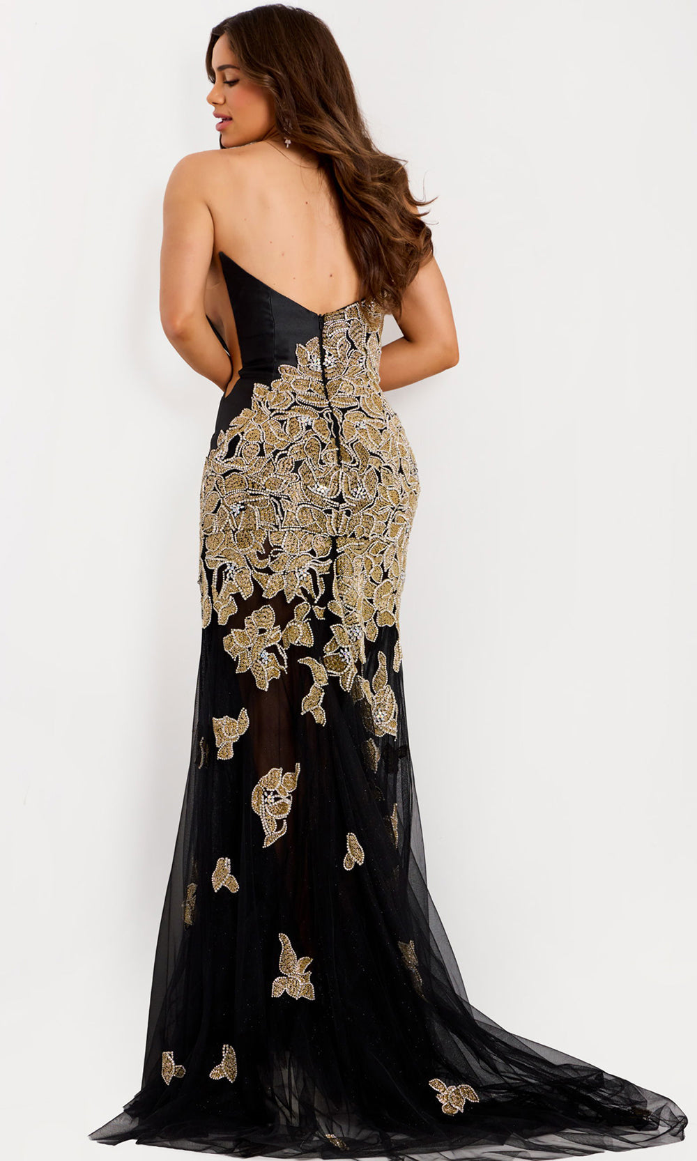 Jovani 45604 - Strapless Beaded Embroidered Tulle Gown