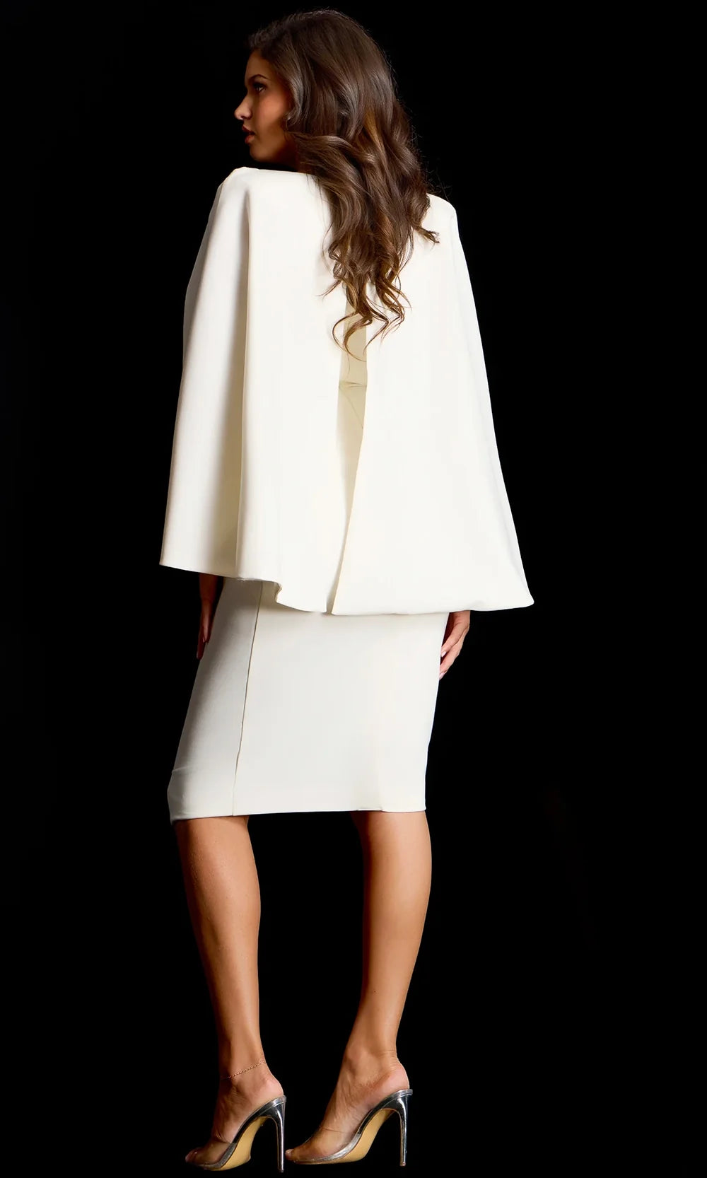 Jovani 45607 - Cape Overlay Knee-Length Cocktail Dress Special Occasion Dress In Ivory