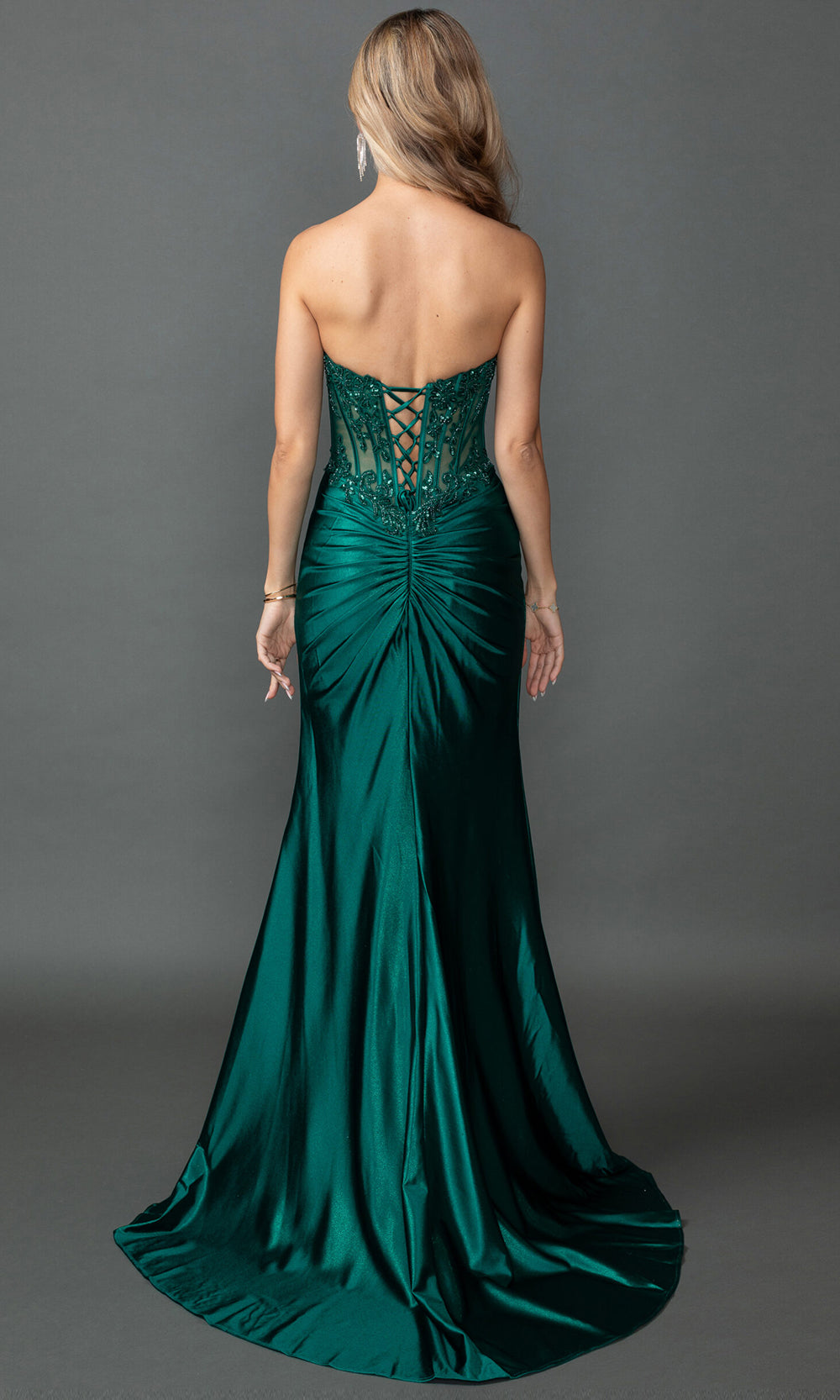 Dancing Queen 4560 - Strapless Beaded Lace Corset Satin Prom Dress Prom Dresses