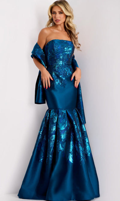 Jovani 45614 - Floral Textured Mermaid Evening Gown Prom Dresses