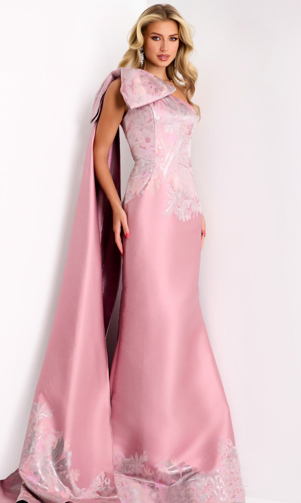 Jovani 45615 - Elegant One Shoulder Gown with Cape Detail