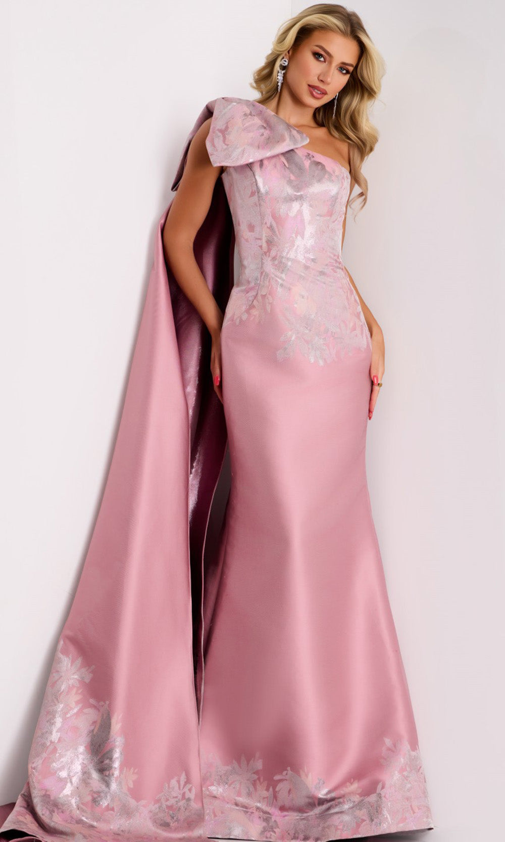 Jovani 45615 - Elegant One Shoulder Gown with Cape Detail