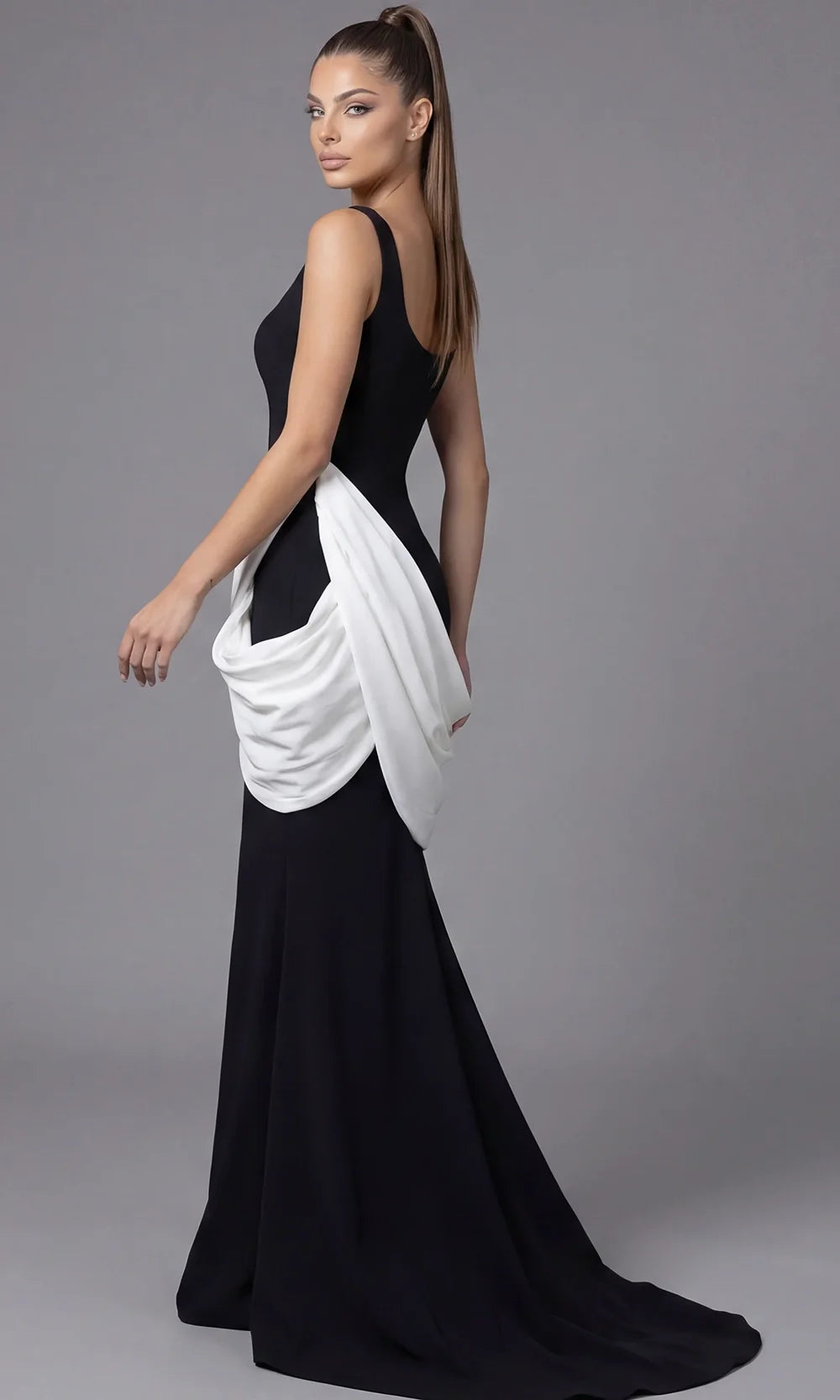 Jovani 45619 - Two Tone Sleeveless Evening Gown with Back Train Prom Dresses  in Black White 
