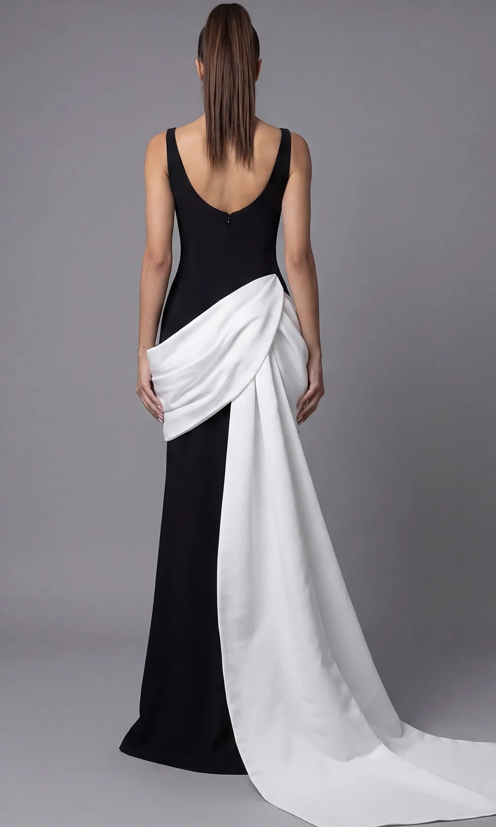 Jovani 45619 - Two Tone Sleeveless Evening Gown with Back Train Prom Dresses  in Black White 