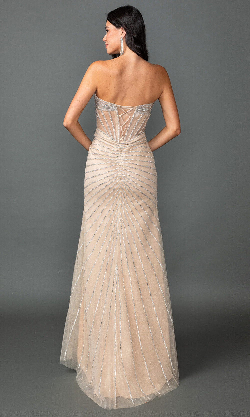 Dancing Queen 4562 - Crystal Embellished Sweetheart Fitted Gown Prom Dresses in Champagne 
