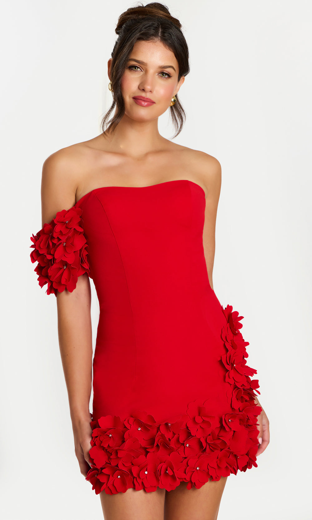 Jovani 45635 - 3D Floral Applique Sheath Short Dress Homecoming Dresses  in Red 
