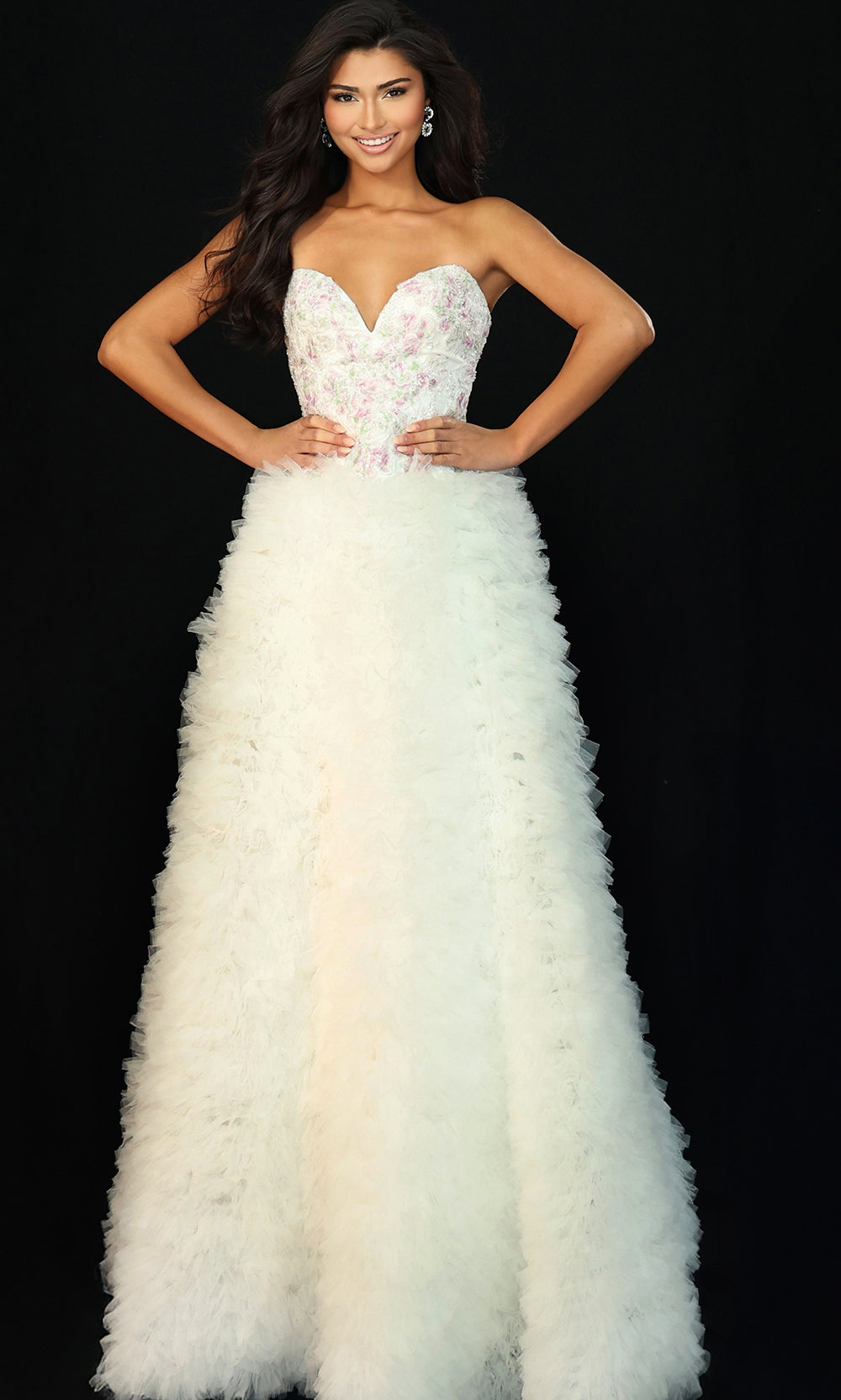 Jovani 45636 - Strapless Tulle Textured Ruffle Dress Prom Dresses