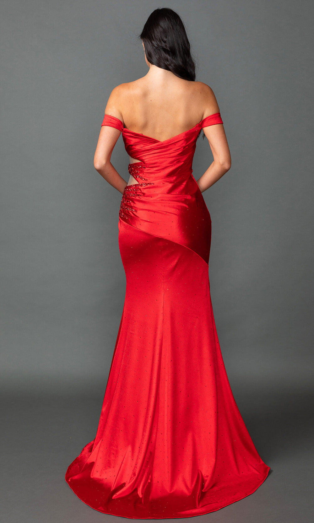 Dancing Queen 4563 - Beaded Ornate High Slit Fitted Gown Prom Dresses in Red 