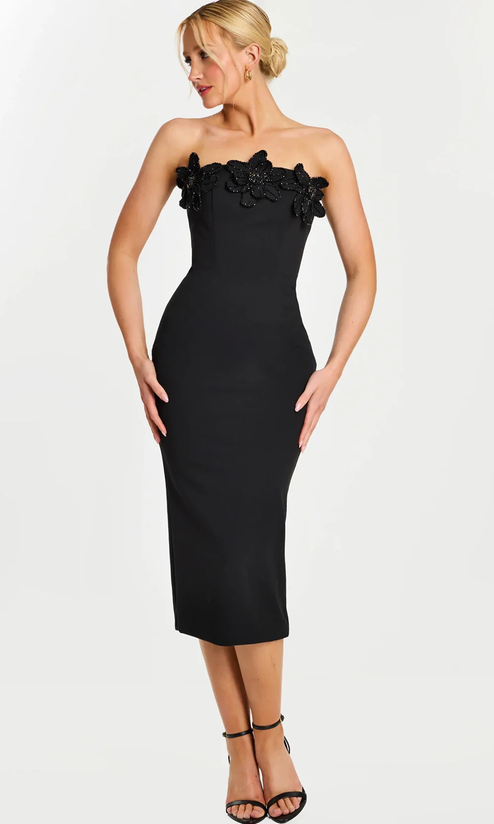 Jovani 45640 - Tea Length Embellished Neckline Sheath Dress Cocktail Dresses  in Black  