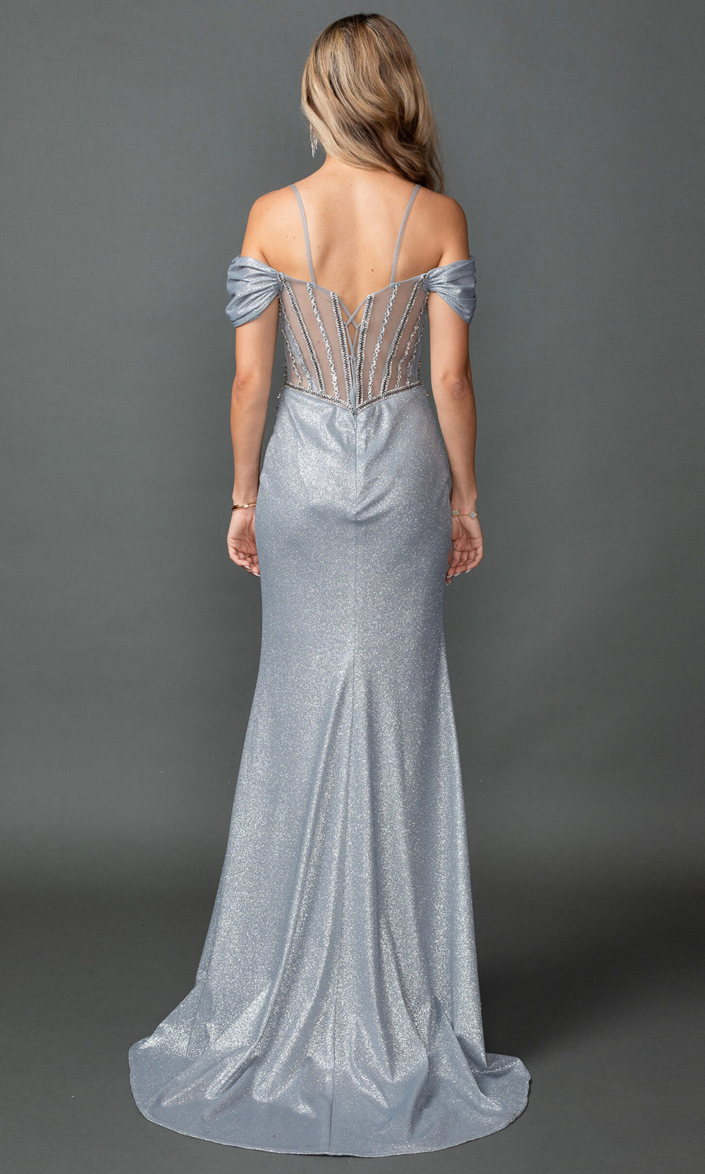 Dancing Queen 4564 - Sweetheart Embellished Corset Prom Gown Prom Dresses in Silver 