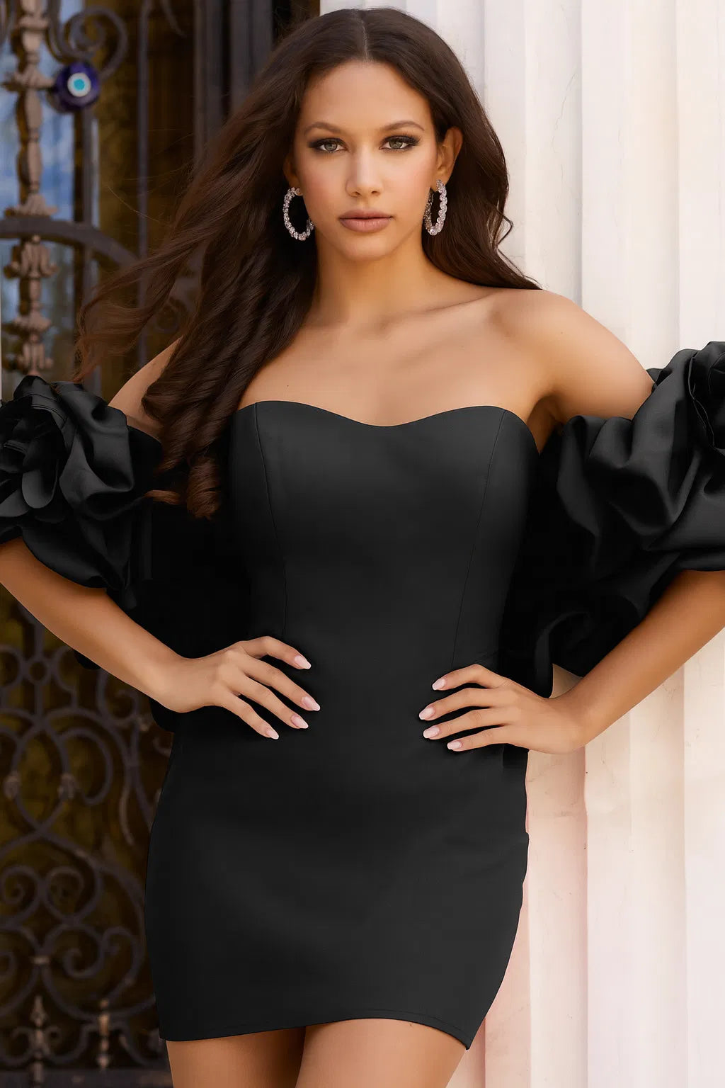 Jovani 45652 - 3D Floral Sleeve Sweetheart Dress