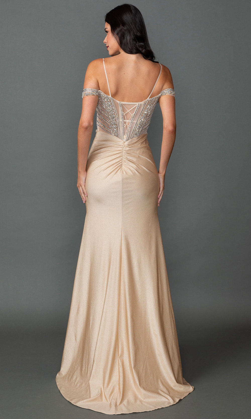 Dancing Queen 4565 - Sweetheart Neckline Beaded Ornate Prom Gown Prom Dresses in Champagne 
