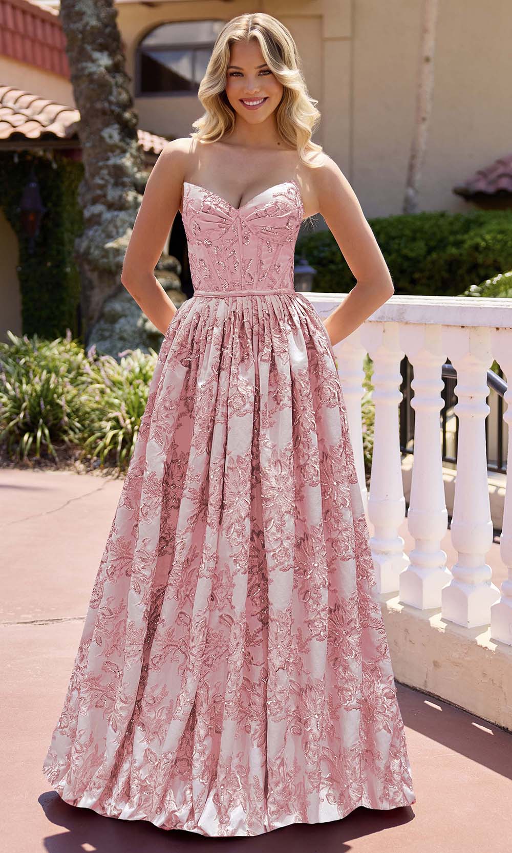 Primavera Couture 4566 - Lace-Up Back Shimmery Prom Ballgown Prom Dresses