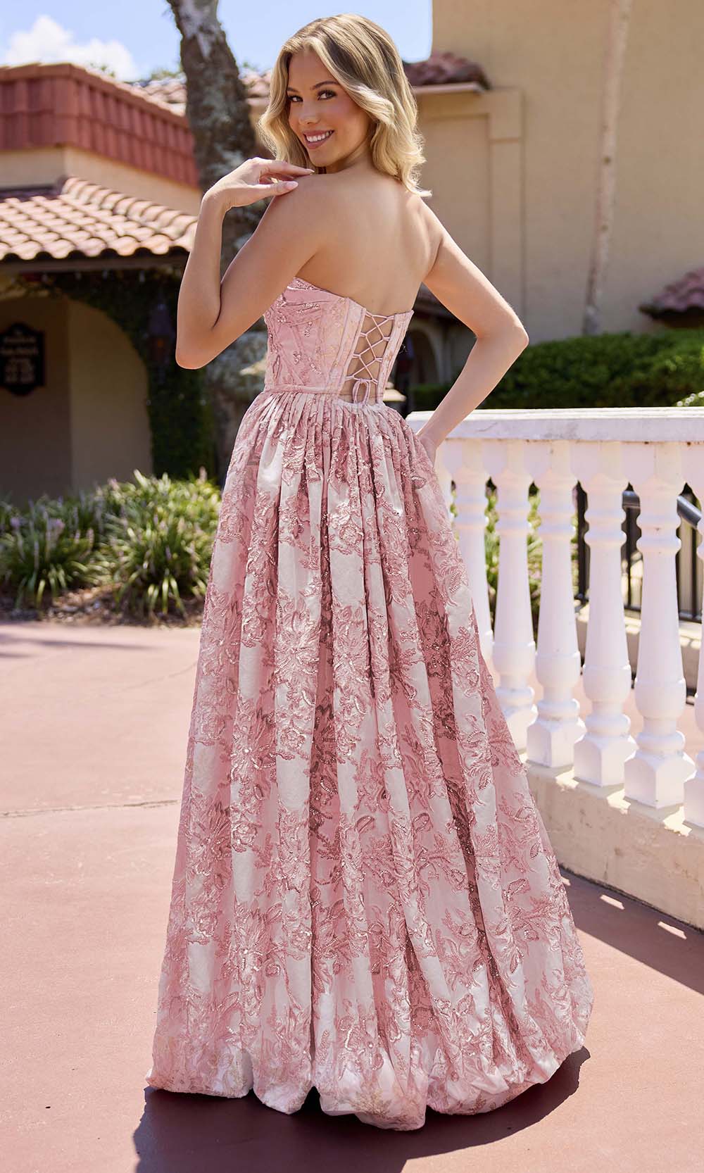 Primavera Couture 4566 - Lace-Up Back Shimmery Prom Ballgown Prom Dresses